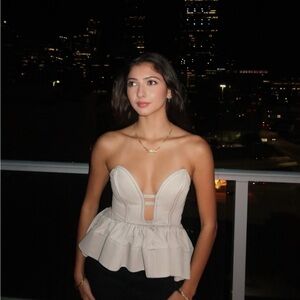 AKIRA Cream Strapless Peplum Top